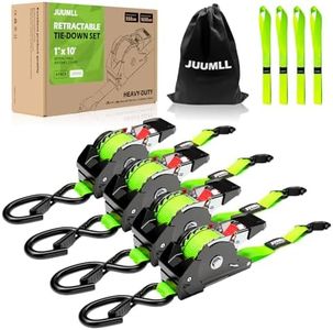 JUUMLL Retractable Ratchet Straps 4-Pack, 1” x 10ft Self Retracting Tie Down Straps with 1,650lb Break Strength, Auto Cargo Straps for Motorcycle, Kayak, ATV, Truck Bed & Cargo Transport (Green)