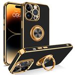 BENTOBEN iPhone 14 Pro Max Case, Slim Lightweight 360Ã‚° Ring Holder Kickstand Support Car Mount Shockproof Women Men Non-Slip Protective Case for iPhone 14 Pro Max 6.7", Black/Gold