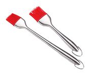Baskety Basting Brush - Good Grips Flexible Heatproof Stainless Steel Pastry Brush with Back up Silicone Brush Head Resistant,Food Grade,Dishwasher Safe,BPA Free (12 + 9 Inch Red (Pack 2))