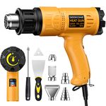 SEEKONE 2000W Professional Hot Air Gun 50℃- 600℃ Variable Temperature Control with 2-Temp Settings, Overload Protection, Double Heating Wire Fast Heating, 7 Accessories for Shrinking PVC