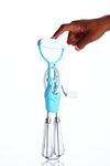 GANESH Insta Stainless Steel Dual Blade Handheld Manual Egg Beater Machine Lassi Butter Milk Maker Hand Blender Mixer for Coffee Juice and for Whipping Beating Liquidizing Churning (Blue)