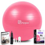 Polygon Exercise Ball, Professional Grade Anti-Burst Balance Ball for Yoga, Birthing, Stability, Core Exercise, Fitness, Workout Guide Included (Pink-65CM)