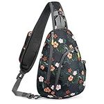 G4Free RFID Sling Bag Shoulder Backpacks Chest Sling Backpack Crossbody Daypacks Gym Bag for Hiking Outdoor(Black Floral)