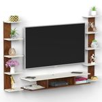 BLUEWUD Estoye Standard Engineering Wood Wall Mount TV Entertainment Unit Set Top Box Stand/TV Cabinet with Shelves for Books & Décor Display Unit, Ideal for 50”(Brown Maple & White)