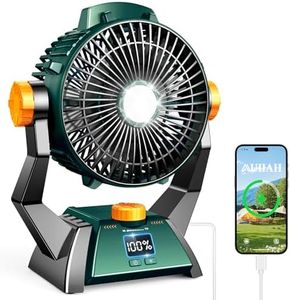 Camping Fan - Rechargeable Portable Battery Powered Camping Fans for Tents with LED Light, Power Display, Timers & 360° Hanging Hook, Ultra Quiet USB Personal Tent Fan for Fishing Travel Home Office