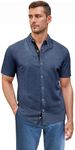 ETHANOL Men Classic Slim Fit Woven Short Sleeve Wrinkle Resistant Print Shirt MSTL46568 MD Blue L
