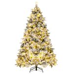 DORTALA Pre-lit Christmas Tree, 7FT Snow-Flocked Artificial Xmas Tree with 1096 Mixed Branch Tips, Pine Needles, 300 Warm-White LED Lights, White & Green