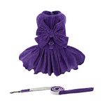 Dog Striped Dress,Pet Girl Bow Costume with Ring and Harness Leash,Dog Wedding Birthday Party Dress(Purple,Small)