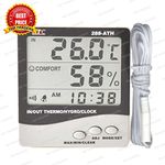 HTC Instrument 288-ATH Plastic Digital Indoor Outdoor Hygro Thermometer with Clock