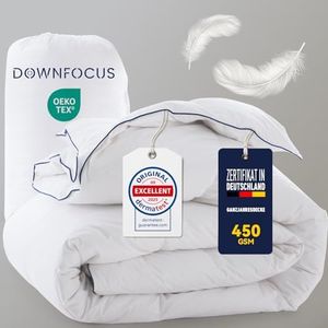 DOWNFOCUS Komfort Bettdecke 220x240 cm, 100% Bauwolle Bettdecke mit Daunen und Federn Füllung, Oeko-Tex, RDS Zertifiziert für Tierwohl Ganzjahres Federbett Daunendecke (220x240 cm, Weiß)