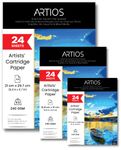 ARTIOS Mixed Media Cartridge Paper Combo - A4 (24 Sheets) + A5 (24 Sheets) + A6 (24 Sheets) 240 GSM Drawing Sheets for Artists, Ideal for Charcoal, Graphite, Acrylic, Watercolor, Gouache, Ink