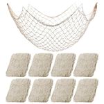 8 Pcs Fish Net Decorative Party Supplies 78.74 x 39.37 Inch Nautical Party Decorations Natural Cotton Fishnet Party Accessory for Hawaiian Pirate Fishing Undersea Theme Party Favor (Beige)