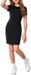 SHENHE Girl's Basic Short Sleeve Crew Neck Bodycon T Shirt Pencil Mini Dresses Black 9Y