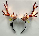 Yellow Designer Antlers LED Headband for Women and Girls - Light Up Elk Hair Bands, Halloween,Diwali Christmas Party Accessories | Ideal Holiday Hairbands for Kids & Adults (Brown)