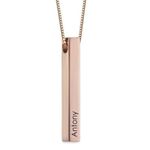 Gemsworld007 Personalized Name 4-Sided Vertical Bar Necklace Custom Text Engraved 3D Bar Pendant Coordinate Jewelry for Couple men women - Rose Gold Plating