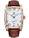 BENYAR Waterproof Classic Rectangle Case Vintage Design Watches Leather Strap Business Casual Wrist Watch for Men（Rose Gold White）