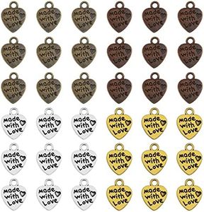 VGOL 200PCS Heart Shape Pendants Made with Love Vintage Charms for DIY Keychain Necklace Pendants Bracelets Earrings Jewelry Findings Making Accessory 4 Colours