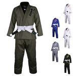 Kids Brazilian Jiu Jitsu Gi Children BJJ Gi Kimonos Lightweight Free White Belt!, Military Green, K0