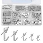 220 Pcs Picture Hangers, 5 Sizes Picture Hanging Kit,10lb, 20lb, 30lb, 50lb, 100lb Picture Hanging Hooks, Picture Frame Hangers, Picture Hooks，Frame Hanger Kit for Picture,Canvas, Mirror (Silver)