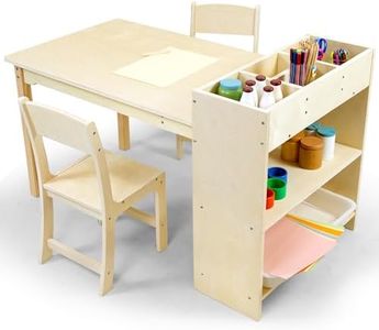 Kids Art Table and 2 Chairs Set, Birch Wooden Activity Craft Table, Toddler Desk with Storage, Kids Drawing Table, 106x58cm