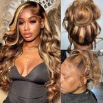 Atilck 360 Lace Front Wigs Human Hair Full Lace Human hair Wigs Ombre Lace Front Wigs Human Hair 180 Density 4/27 Colored Honey Blonde 360 HD Transparent Wigs for Black Women (22 Inch)