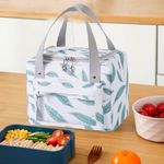 Kuber Industries Lunch Bag | Tiffin Storage Bag | Office Lunch Bag with Handle | Lunch Bag for Camping | Front Pocket Lunch Bag | Thermal Insulated Lunch Bag | RH215-WHT | White & Green