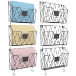Hanging Wall Files Organizer Metal Wire Wall Mounted Files Holder 6 Pack Hanging Magazine Rack and Mail Holder with Hooks Office Wall Organizer for Papers Folders Files Clipboard Black