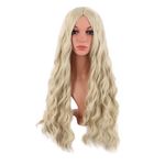 MapofBeauty 28 Inch/70 cm Long Wavy Middle Part with No Bangs Synthetic Fiber Curly Fashion Women Party Cosplay Wig (Blonde)