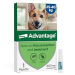 Advantage Spot On Flea Treatment For Extra Large Dogs 25 - 40kg (1 pipette, 400mg), Kills Fleas Within 24 Hours, Prevents Further Infestation For Up To Four Weeks