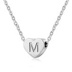 AFSTALR Heart Letter Initial Necklace for Women - Personalized Girls Tiny Initial Alphabet Love Choker Necklace, Silver Letter M Necklace