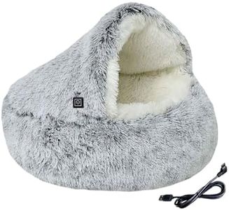 yuksok Heated Cat Bed for Indoor Cats & Small Dogs Heating Pad Soft Puppy Cave Round Sleeping Warm House Cat Nest Warm Dog Bed, Gray