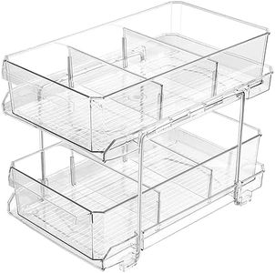 BELLE VOUS Organisateur Salle de Bain à 2 Niveaux avec Tiroirs Coulissants - Étagère Polyvalente Sous Évier, Placard Cuisine, Pharmacie, Garde-Manger ou Comptoir - Paniers Coulissants & Séparateurs