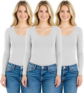 Emmalise Women's Junior and Plus Size Basic Scoop Neck Tshirt Long Sleeve Tee, 3XL, 3Pk 3 White