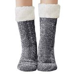 Slipper Socks, Winter Cozy Fuzzy Socks with Grippers Warm Fleece-Lined Socks for Women (Dark Grey)