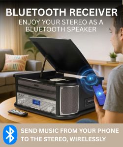 Denver 9-in-1 Retro Record Player – Bluetooth, CD, Cassette, FM Radio