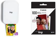 Canon IVY 2 Mini Photo Printer, Print from Compatible iOS & Android Devices, Sticky-Back Prints, Pure White + Canon ZINK™ Sticky Back Photo Paper Pack (100 Sheets)