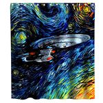 Enterprise Shower Curtain Oil Painting Space Theme Shower Curtain Fabric Sets Bathroom Decor with Hooks Waterproof Washable 72 x 72 inches Black Blue and Yellow