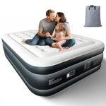 Bonnlo King Inflatable Air Bed,Double Camping Air Mattress with Built-in Electric Pump,203x152x46cm Flocked Surface, UK Plug, 250kg Capacity for Outdoor Camping & Guest Use (Grey/White)