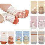 Adorel Baby Anti-Slip Socks Cotton Grip Non-Skid Socks Pack of 5 Multicolour 3-12 Months (Manufacturer Size S)