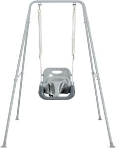 FUNLIO 3-in-1 Swing Set for Toddler with 4 Sandbags, Heavy-Duty Kid Swing Set with Safety Harness, for Backyard, Indoor/Outdoor Play, Folding Metal Stand & Clear Instruction, Easy to Assemble - Gray