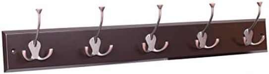 BIRDROCK HOME Tri Hook Coat Rack - 5 Hooks - Wall Mount Hat Rack - Brown Finish - Bronze Hooks