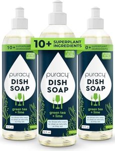 Puracy Natural Dish Soap - Skin-Softening Plant-Based Dishwashing Soap, Non-Toxic Dish Soap, Organic Liquid Dishwashing Detergent Soap (Green Tea & Lime, 16 fl oz, 3 Pack)