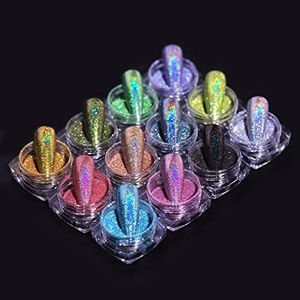 FantasyDay 12 Boxes Holographic Nails Glitter Powder Nail Art Metallic Shining Flakes Nail Glitter Set for Nails Art DIY Decoration