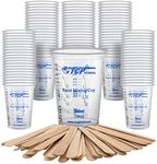 TCP Global 10 Ounce (300ml) Disposable Flexible Clear Graduated Plastic Mixing Cups - Box of 100 Cups & 50 Mixing Sticks - Use for Paint, Resin, Epoxy, Art, Kitchen - Measuring Ratios 2-1, 3-1, 4-1 ML