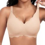 Cavotor Non Wired Jelly Bras for Women Seamless Support Wireless Bra for Large Breasts Comfort Soft Bras Ladies T Shirt Bralettes with Extra Extender (Beige,S)
