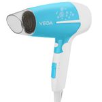 VEGA U Style 1600 Watts Foldable Hair Dryer For Women & Men With Cool Shot Button, 2 Speed/3 Heat Settings, Detachable Nozzle, Travel Friendly, Fast Hair Drying, (Vhdh-32),Blue