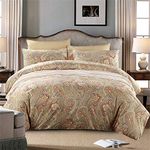 USTIDE 3-Piece Paisley Gold Duvet Cover Pillowcase Set Bedding Super Soft Egyptian Cotton Quilt Cover Bedding Bedroom Superking Size