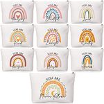 Coume 10 Pcs Rainbow Canvas Makeup Bags Bulk Inspirational Quotes Cosmetic Bags Zipper Personalized Encouragement Travel Pouch Toiletry Bag for Back to School Women Girls Teacher Friend Birthday