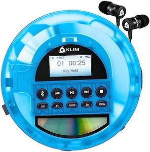 KLIM Nomad Transparent Blue - Portable CD Player Walkman with Long-Lasting Battery - Includes Headphones - Discman MP3 Player - TF Card FM Radio Bluetooth AUX - Ideal for Home, Cars - New Version