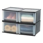 IRIS USA 16.1 L (17 US Qt.) Medium Plastic Stacking Drawer, 4-Pack, Stackable Storage Organizer Unit with Sliding Drawer for Bedroom Kitchen Under Sink Pantry Craft Room Dorm Office, Black